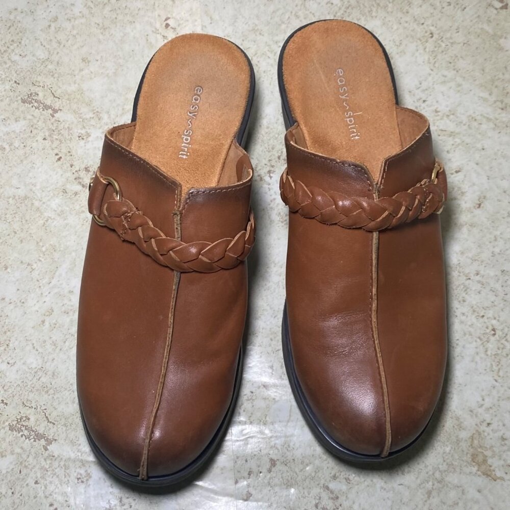 Brown Leather Slip-On Clogs Braided Strap Casual Comfort Boho Festival Indie - Picture 2 of 9